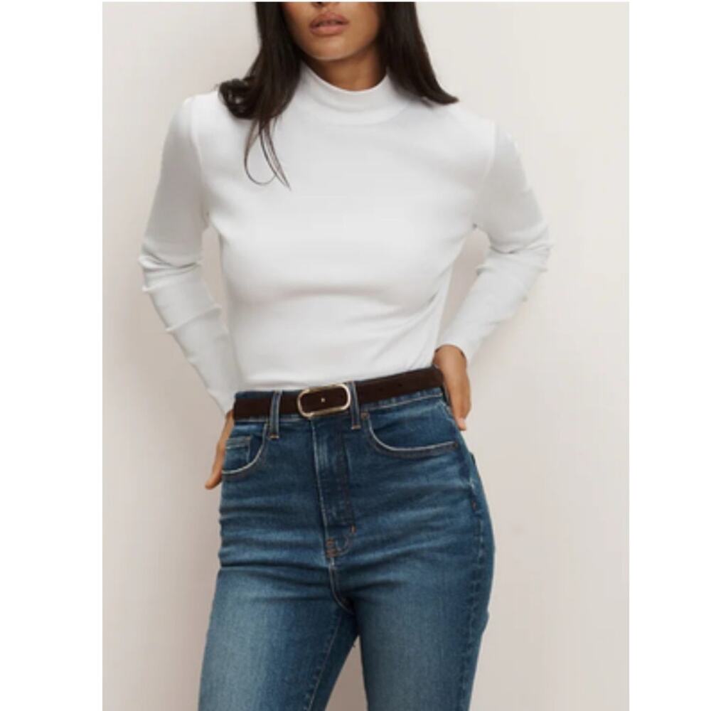 $228 NWT Veronica Beard Jeans Nate Top Long Sleeve White Mock Neck Ribbed Sz S
